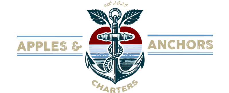 Anchor logo with text 'Apples & Anchors Charters', est. 2023.